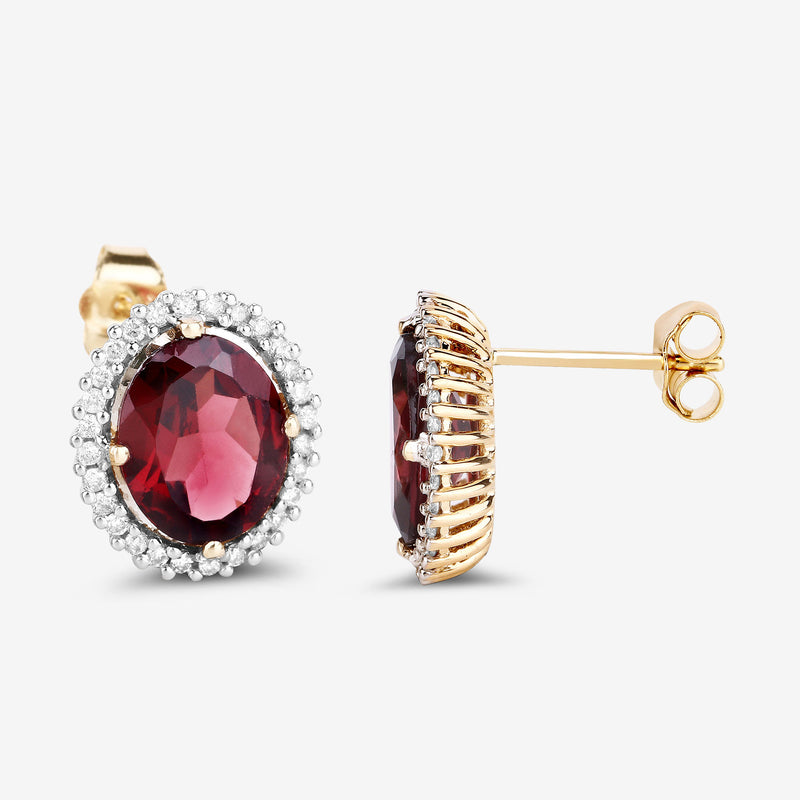 5.82 Carat Genuine Rhodolite and White Diamond 14K Yellow Gold Earrings