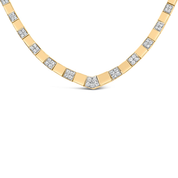 14K Yellow Gold 4/5 Cttw Diamond Cluster and Bar Set Link 3.5 MM Chain Necklace (G-H Color, VS1-VS2 Clarity) - 16" Inches