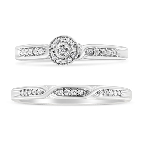 .925 Sterling Silver Diamond Accent Frame Twist Shank Bridal Set Ring and Band (I-J Color, I3 Clarity) - Size 7