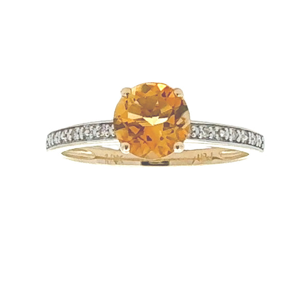 Genuine .79ct Citrine Diamond Ring 10KT Yellow Gold