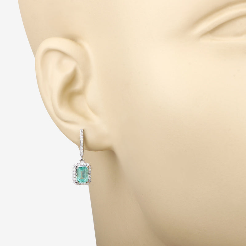 2.08 Carat Genuine Emerald and White Diamond 14K White Gold Earrings