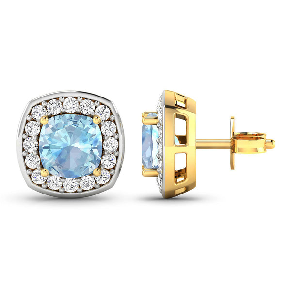 1.95 Carat Genuine Aquamarine and White Diamond 14K Yellow Gold Earrings