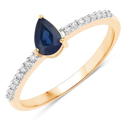 0.52 Carat Genuine Blue Sapphire And White Diamond 10K Yellow Gold Ring