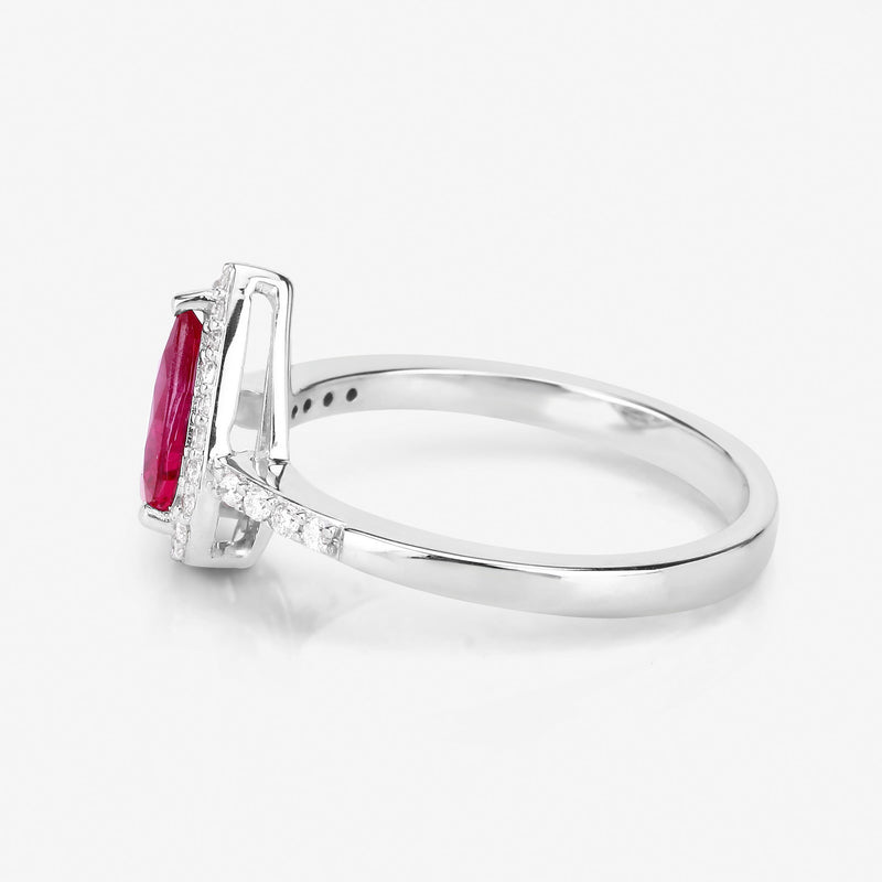 1.16 Carat Genuine Ruby and White Diamond 14K White Gold Ring