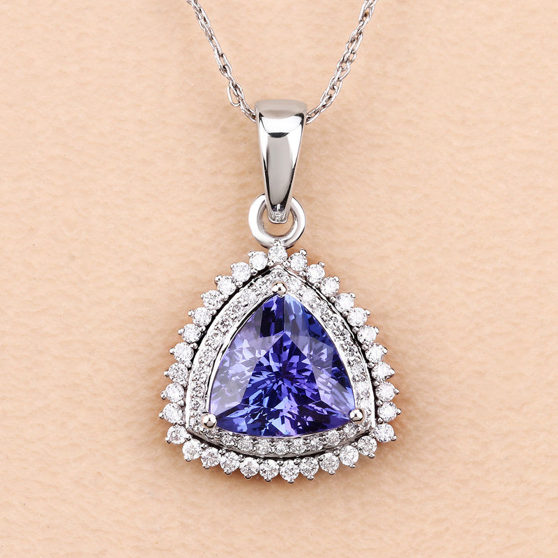 2.16 Carat Genuine Tanzanite and White Diamond 14K White Gold Pendant