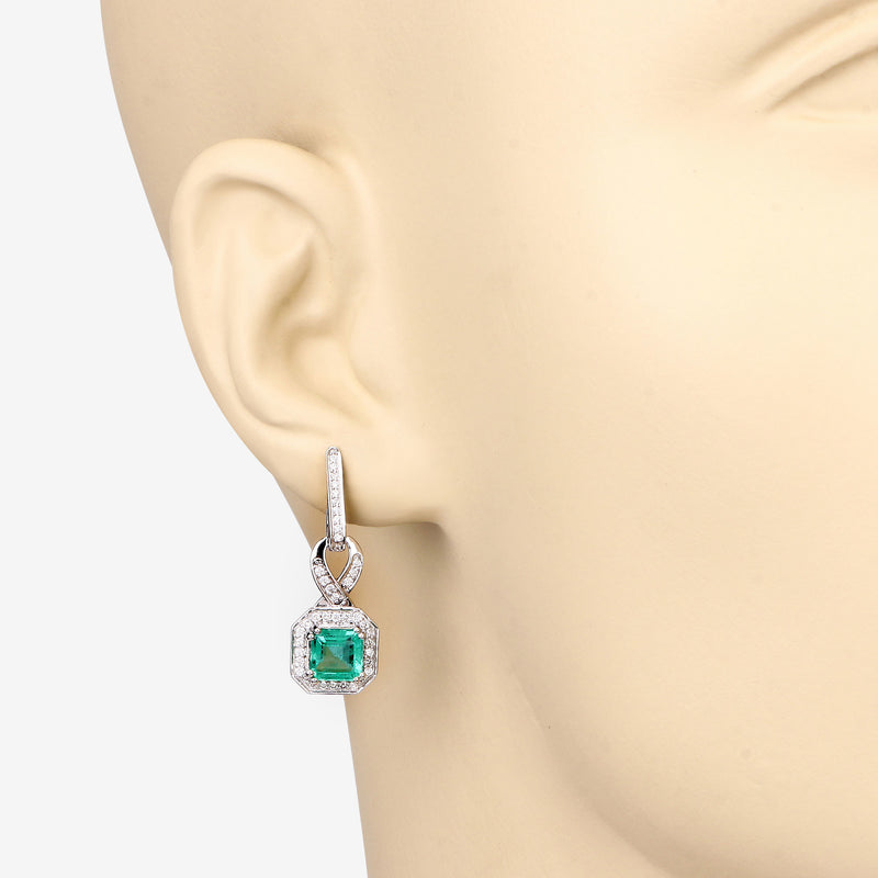 2.83 Carat Genuine Emerald and White Diamond 14K White Gold Earrings