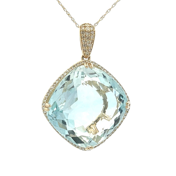 Blue Topaz Diamond Fashion Pendants 14KT Yellow Gold