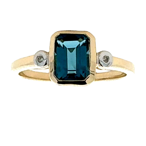 1.32ct London Blue Topaz Diamond Ring 10KT Yellow Gold