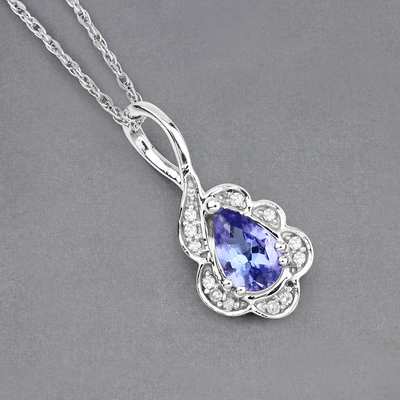 0.40 Carat Genuine Tanzanite and White Diamond 14K White Gold Pendant