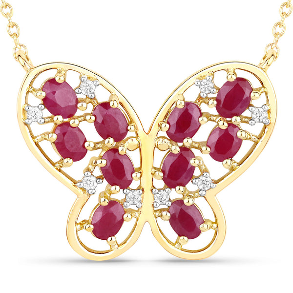 2.36 Carat Genuine Ruby and White Zircon .925 Sterling Silver Necklace