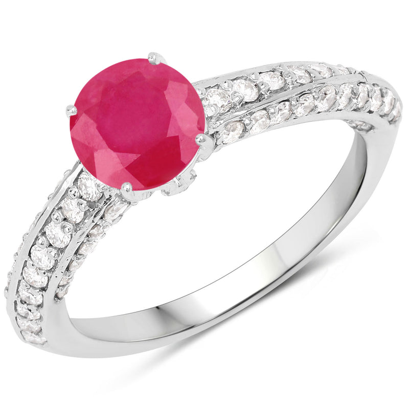 1.49 Carat Genuine Ruby and White Diamond 14K White Gold Ring (I Color, SI Clarity)