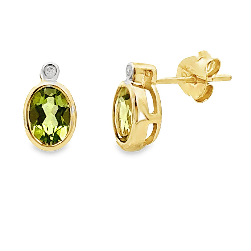 1.23ct Peridot Diamond Stud Earrings 10KT Yellow Gold