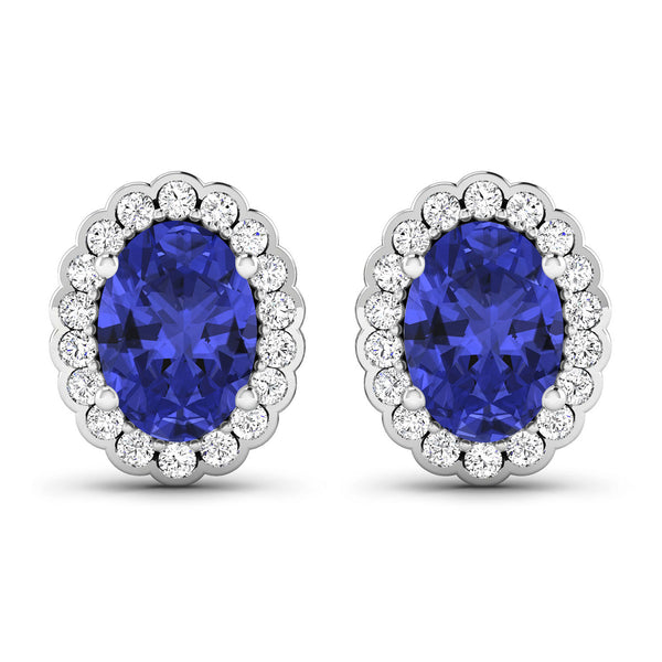 1.53 Carat Genuine Tanzanite and White Diamond 14K White Gold Earrings