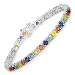 8.36 Carat Genuine Multi Sapphire .925 Sterling Silver Bracelet