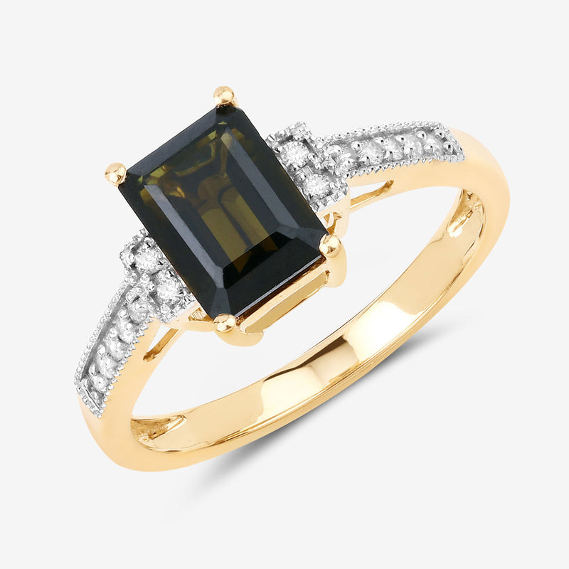 1.73 Carat Genuine Green Tourmaline and White Diamond 14K Yellow Gold Ring