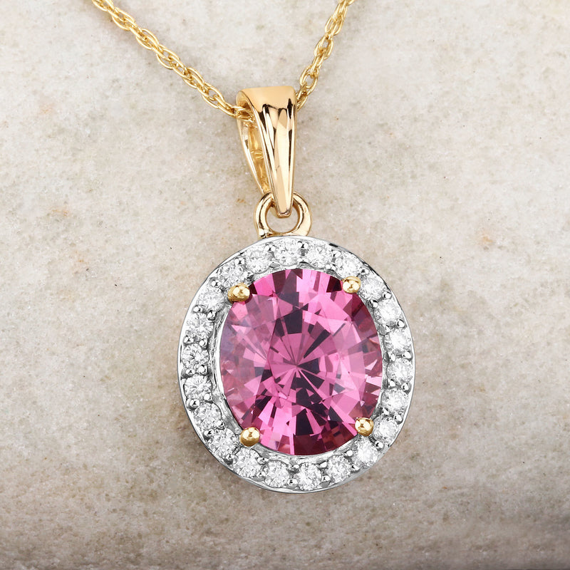 2.58 Carat Genuine Pink Spinel and White Diamond 18K Yellow Gold Pendant