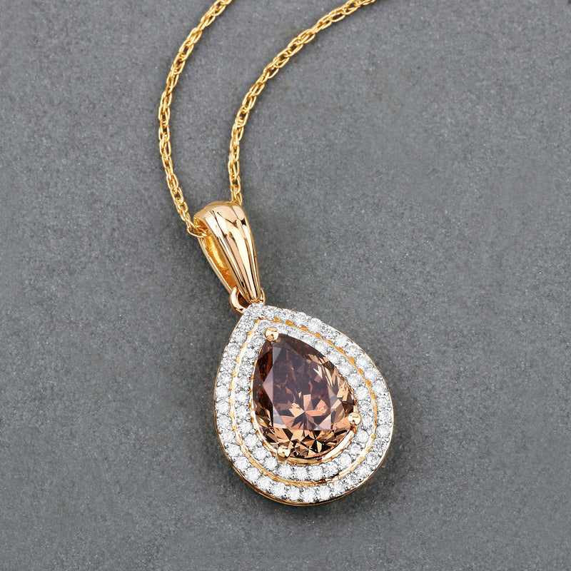 IGI Certified 2.01 Carat Genuine Brown Diamond Center and 0.29cttw White Diamond 18K Yellow Gold Pendant (2.30cttw)