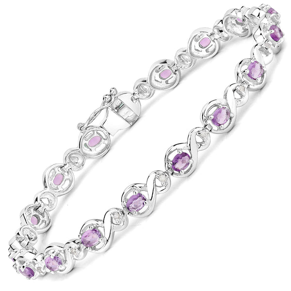2.92 Carat Genuine Amethyst and White Diamond .925 Sterling Silver Bracelet
