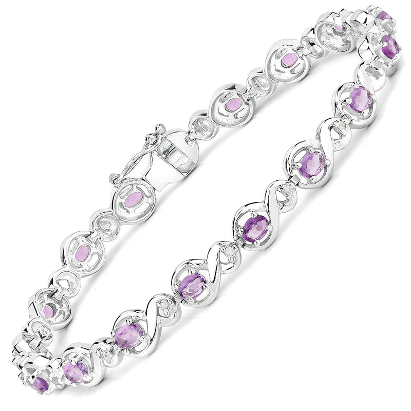 2.92 Carat Genuine Amethyst and White Diamond .925 Sterling Silver Bracelet
