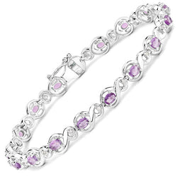 2.92 Carat Genuine Amethyst and White Diamond .925 Sterling Silver Bracelet