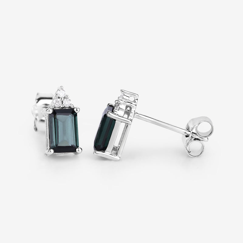 1.25 Carat Genuine Green Tourmaline and White Diamond 14K White Gold Earrings