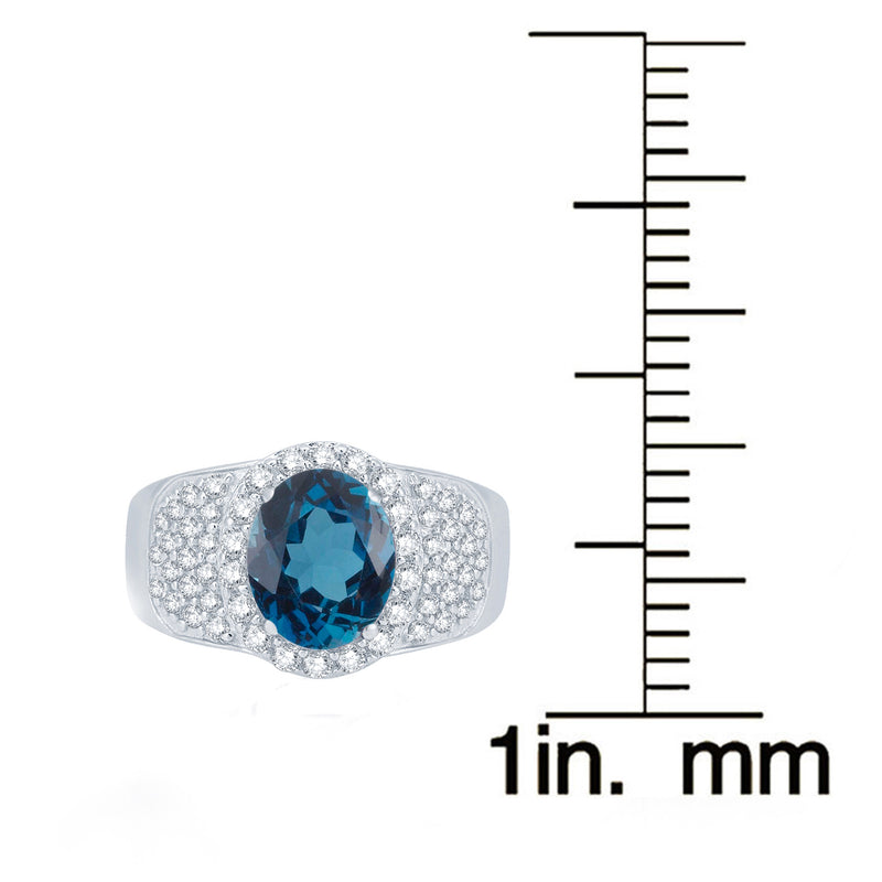 V3 Jewelry Natural London Blue Topaz & White Topaz Halo Ring