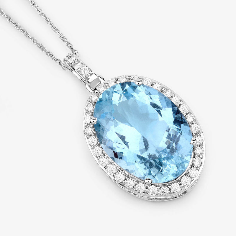 9.59 Carat Genuine Aquamarine and White Diamond 14K White Gold Pendant