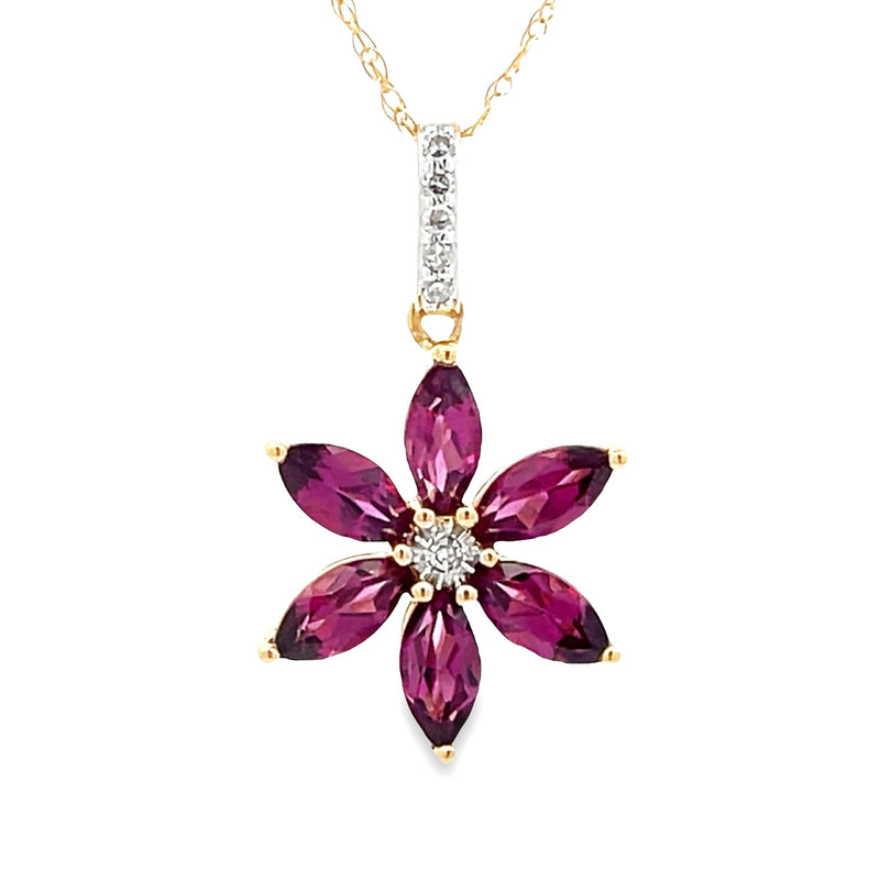 .43ct Rhodolite Garnet Flower Pendant 14KT Yellow Gold