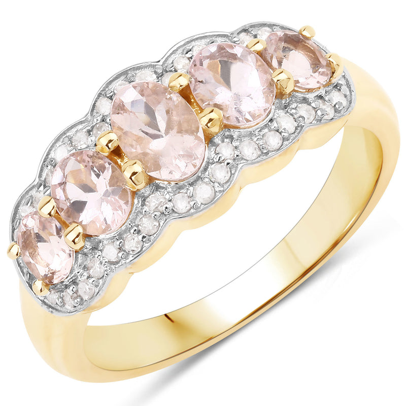 1.42 Carat Genuine Morganite and White Diamond .925 Sterling Silver Ring