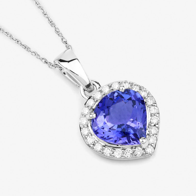 2.32 Carat Genuine Tanzanite and White Diamond 14K White Gold Pendant