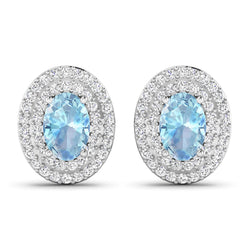 1.02 Carat Genuine Aquamarine and White Diamond 14K White Gold Earrings