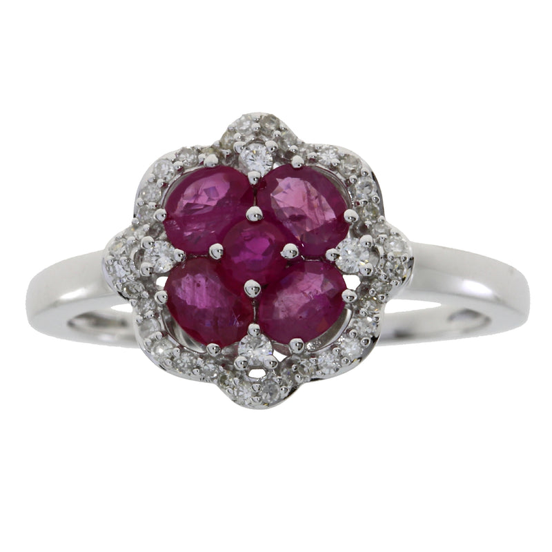 Genuine 1.37ct Ruby Diamond Ring 14KT White Gold