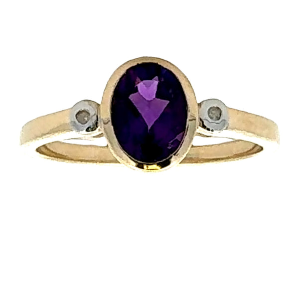 Natural .70ct Amethyst Diamond Ring 10KT Yellow Gold