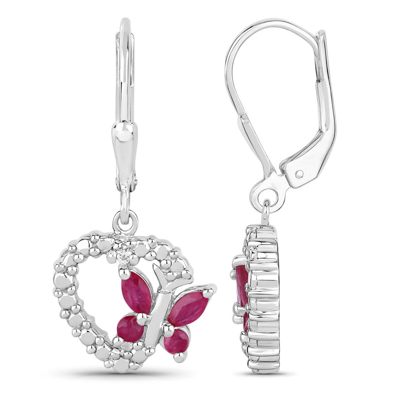 0.59 Carat Genuine Ruby and Created White Sapphire .925 Sterling Silver Earrings