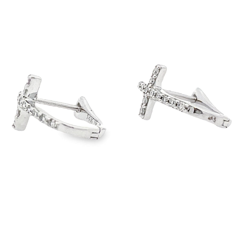 Natural .06ct Diamond Cross Earrings 14KT White Gold