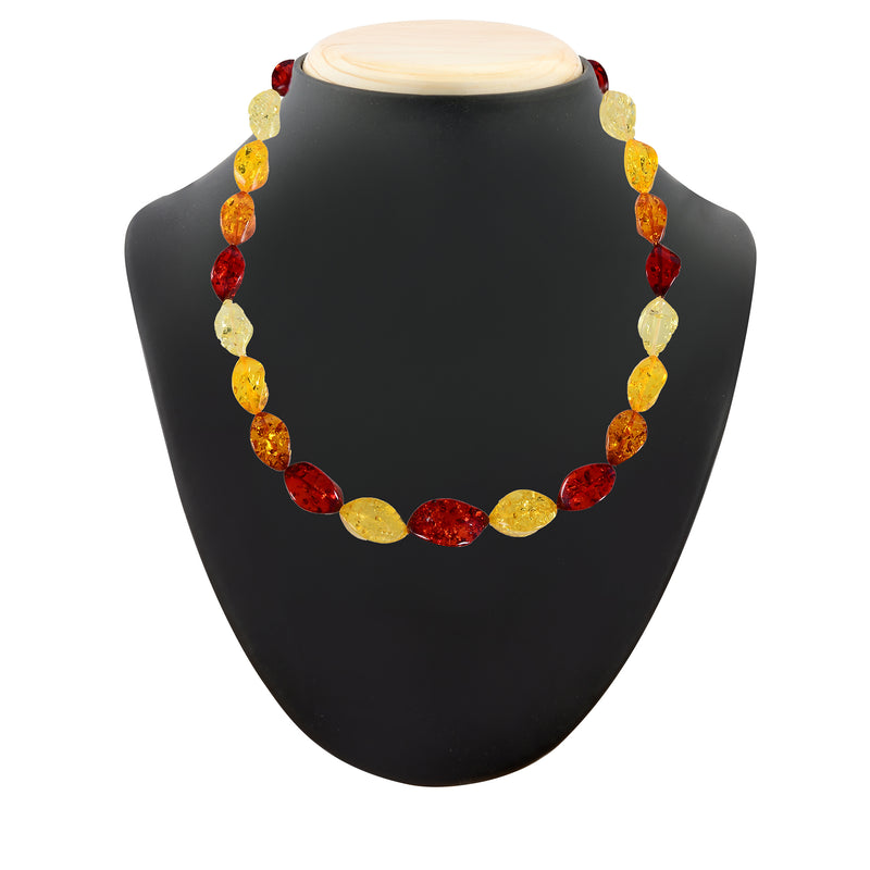 V3 Jewelry Yellow & Red Amber Beaded Statement Necklace