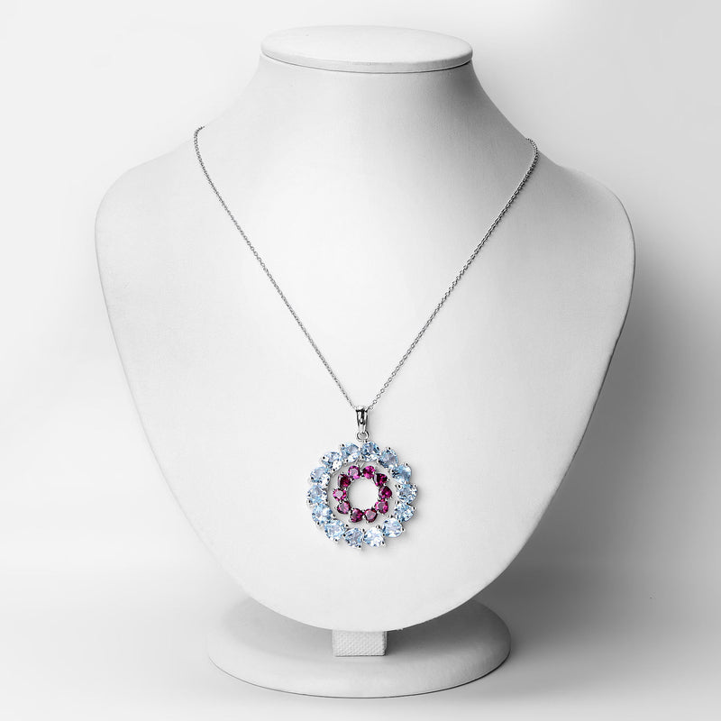 14.00 Carat Genuine Blue Topaz & Rhodolite .925 Sterling Silver Pendant