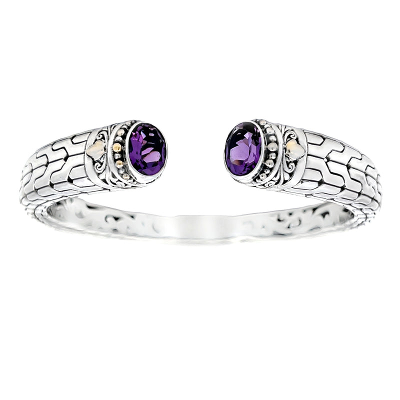 Amethyst Bangle Bracelet Sterling Silver 18KT Gold