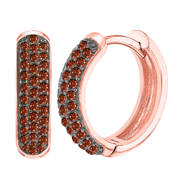 Rose Gold Over Sterling Silver with Natural Red Diamond Hoop Earring