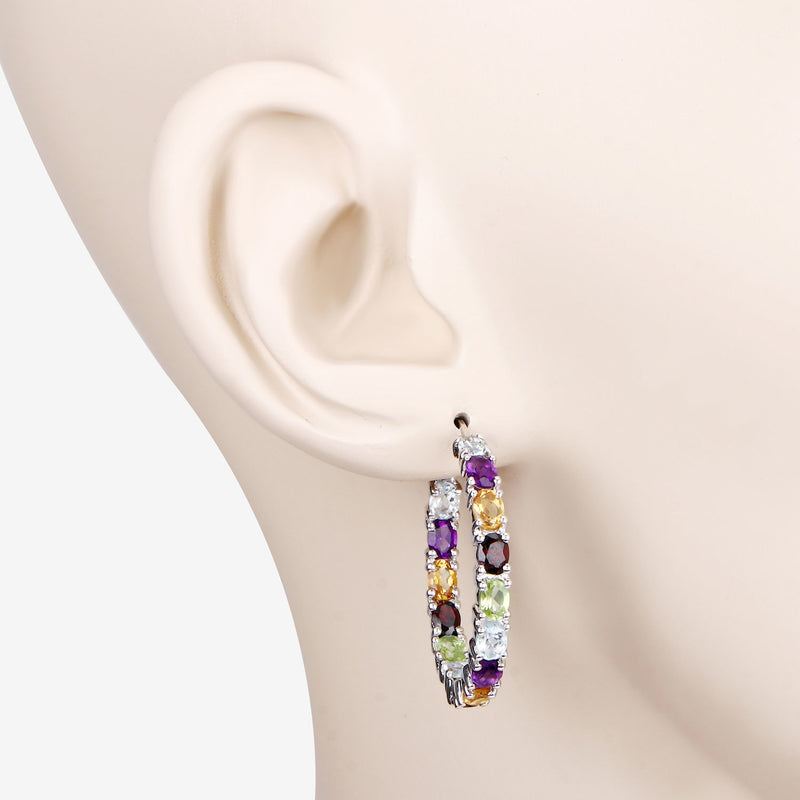 5.44 Carat Genuine Multi Stones .925 Sterling Silver Earrings