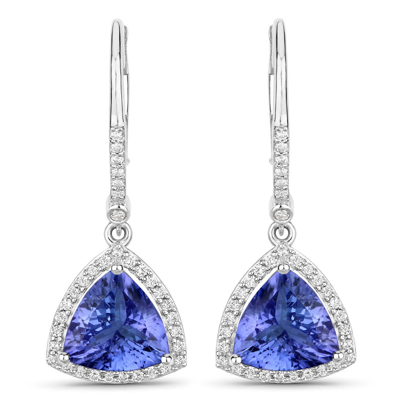 4.61 Carat Genuine Tanzanite and White Diamond 14K White Gold Earrings