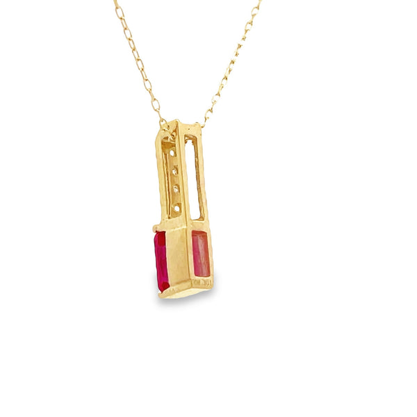 Created Ruby Diamond Fashion Pendants 10KT Yellow Gold