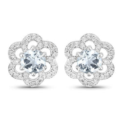 0.61 Carat Genuine Aquamarine and White Diamond 14K White Gold Earrings