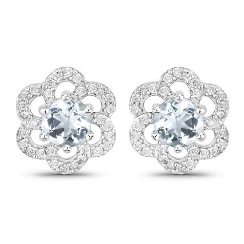 0.61 Carat Genuine Aquamarine and White Diamond 14K White Gold Earrings