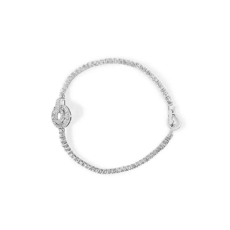 14K White Gold 2 1/2 Cttw Diamond 7" Classic Tennis Bracelet with Medallion Station (H-I Color, I1-I2 Clarity)