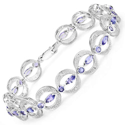 4.78 Carat Genuine Tanzanite and White Diamond .925 Sterling Silver Bracelet