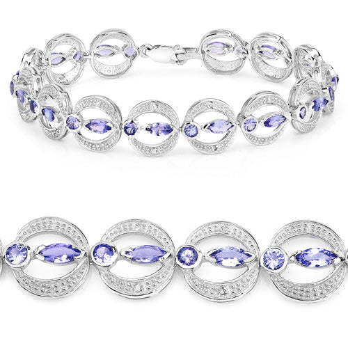 4.78 Carat Genuine Tanzanite and White Diamond .925 Sterling Silver Bracelet