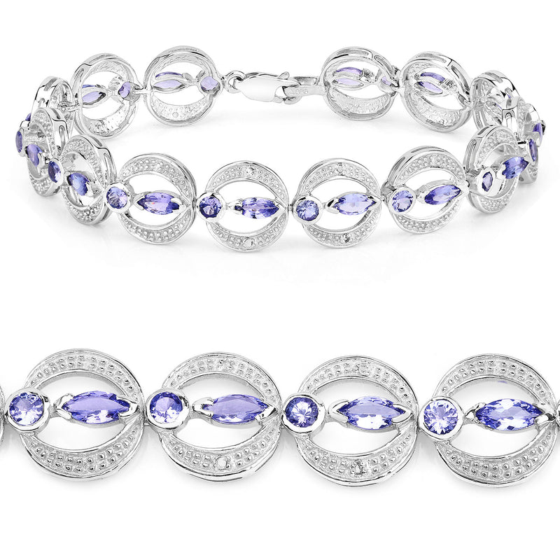 4.78 Carat Genuine Tanzanite and White Diamond .925 Sterling Silver Bracelet