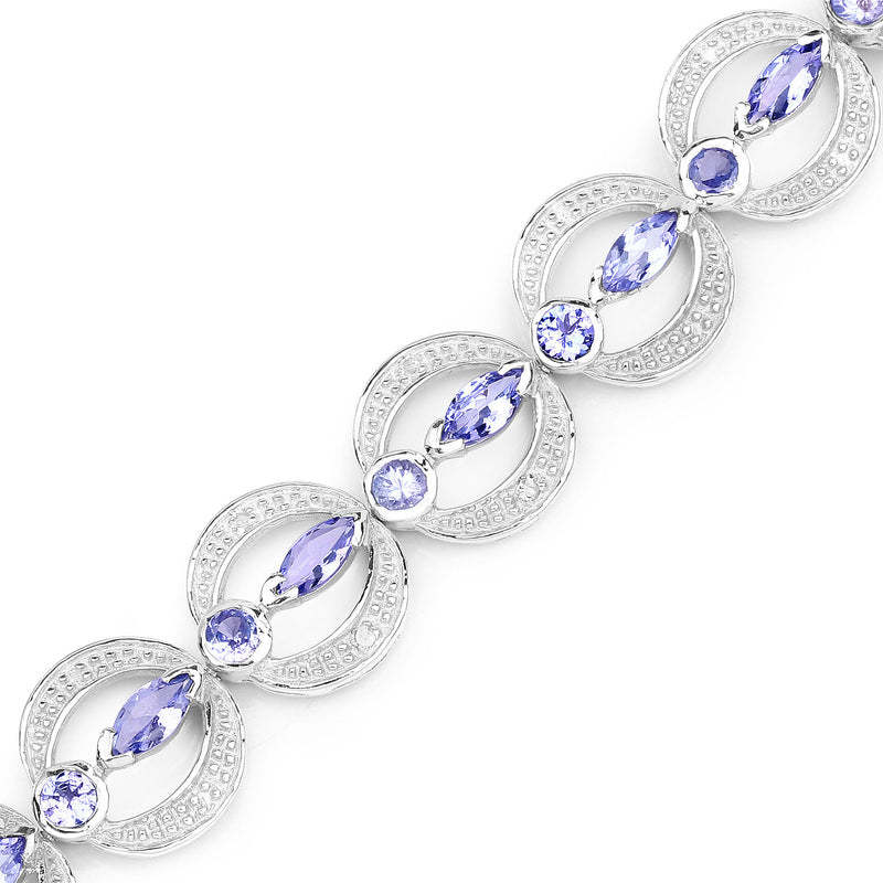 4.78 Carat Genuine Tanzanite and White Diamond .925 Sterling Silver Bracelet
