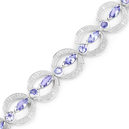 4.78 Carat Genuine Tanzanite and White Diamond .925 Sterling Silver Bracelet